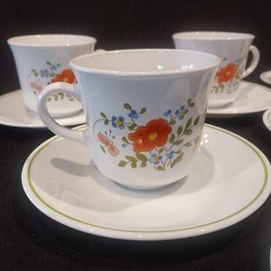 Vintage Corelle Wildflower Tea Cup and Saucer Coffee Tea Mugs Set Made in USA